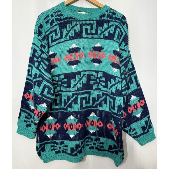 Other - Vintage 90s Paris Sport Club Baggy Geometric Multicolor Knit Sweater Large Knit‎
